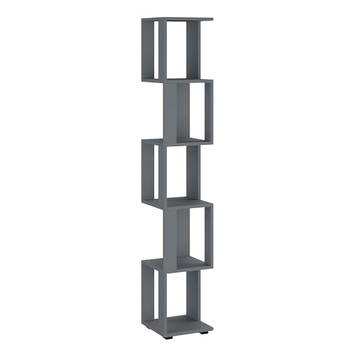 Shefa Line 5 Tiers Corner Bookshelf, Slim Bookcase Free Standing Shelves Cube Storage Unit for Living Room Home Office, Graphite, 168cm High