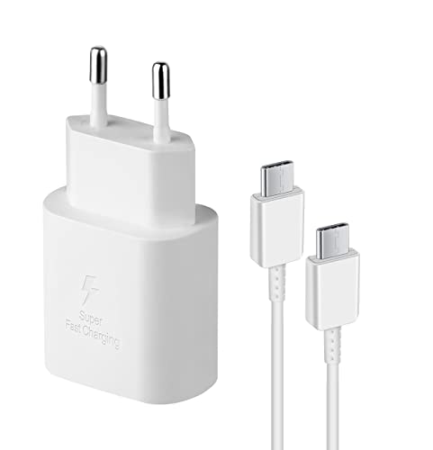 Cargador con Cable de 25 W Compatible con Samsung Galaxy S22, S21, S21+, S21 Ultra, S20 Puls, S20 Ultra, S20 FE, Note 20 Ultra, Ysevnotan Cargador Rápido USB C Enchufe PPS Cargador de Batería Blanco Cover