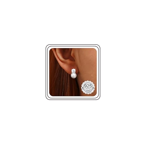 JeweBella Pearl Earrings 925 Sterling Silver Stud Earrings for Women Hypoallergenic 18K Gold Plated Dainty Cubic Zirconia Pearl Drop Dangle Earrings for Wedding Bridal Bridesmaid Gift 6/8/10/12 MM