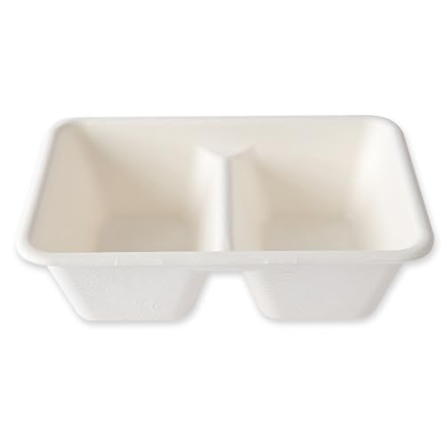 1000 Stück NATUREStar Bio Schalen, 2-geteilt | Zuckerrohr, weiß, V: 630ml, L: 18cm, B: 12,2cm, H: 5,3cm, Zuckerrohr Schale, Einweg Schüssel ,biologisch Zuckerrohrgeschirr, 2-geteilt Bio Einweggeschirr