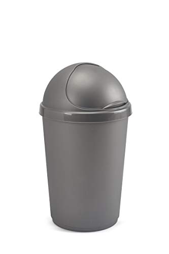 Image of Whitefurz 50 Litre Plastic Bullet Bin Rubbish Waste Bins Kitchen Dustbin Flap Lid Silver Made in the UK
