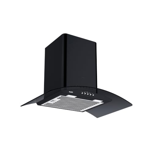 Image of KAFF 60 cm Auto Clean Kitchen Chimney | 1180 m /hr Suction | Dry Heat Auto Clean | Baffle Filter | Curved Black Tempered Glass | Matt Black Finish | LED Light | Soft Push Control | ELFBFDHC60