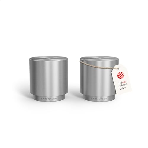 Image of LARS NYSOM Mini Salt and Pepper Shakers Set | Stainless Steel Salt and Pepper Shakers with Modern Minimalist Design, Easy Refill, Small Size (Stainless Steel)