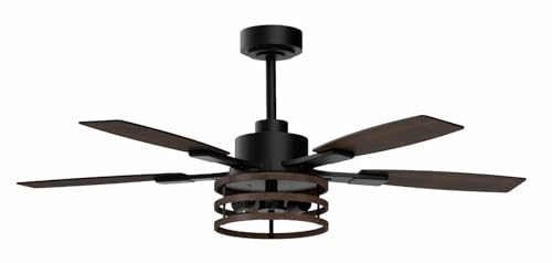 Nuoqiso 52 Inch Ceiling Fans with Lights and Remote Control, Farmhouse Ceiling Fan with LED Lighting for Bedroom Living Room and Patio, Nickel Caged Ceiling Fan for Indoor and Outdoor(NO Bulbs)