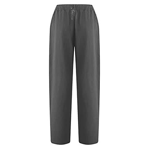 SMIDOW Womens Linen Button Cropped Pants Elastic High Waist Casual Loose Comfy Straight Leg Capris Lounge Trouser Dressy3