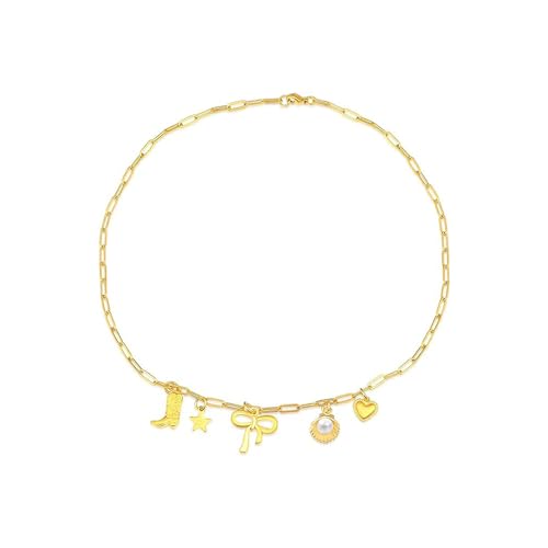 Collier à breloques nœud papillon et botte de cowboy pour femme chaîne réglable élégante