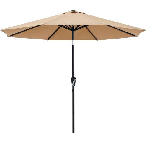 Image of ABCCANOPY 9FT Outdoor Patio Umbrella, 8 Ribs Table Umbrella w /Crank for Easy Set Up, Suitable for Garden, Lawn, Deck & Backyard (Tan)