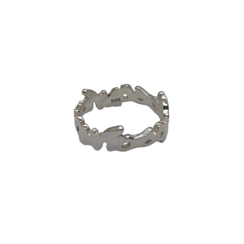 Bague en argent 925 massif poinçonné au design abstrait et artisanal de 7,5 mm
