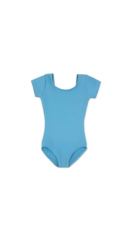Capezio girls Team Basic Short Sleeve athletic leotards, Light Blue, 12 14 US
