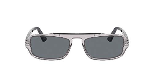 Persol PO3262S Rectangle Sunglasses, Smoke Light Blue, 54 mm