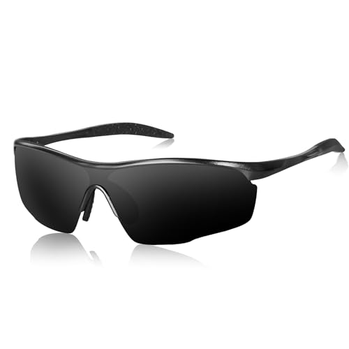 Sports Sunglasses, Polarized Sunglasses for Men Women, Sunglasses for Fishing Running Golf, UV400 Protection (Black)