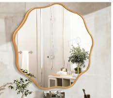 SUNNYNEST Geometric Wall Mirror Frameless Polygon Mirror 50cm / 60cm, Modern Decorative Wall Mirror for Bathroom Bedroom Living Room Hallway, Crystal Clear Reflection Wall Mounted Mirror (Gold 75cm)
