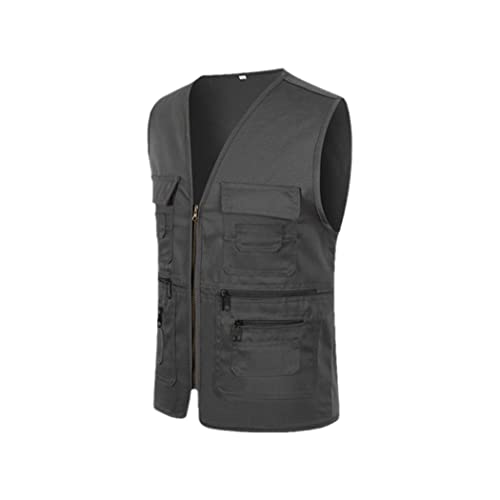 Gilet de pêche multi-poches gris profond XXL sans manches homme pour le travail
