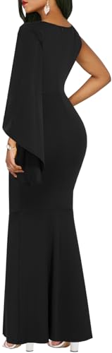 Women's Elegant One Bell Sleeve Side Split Bodycon Long Formal Evening Dress2