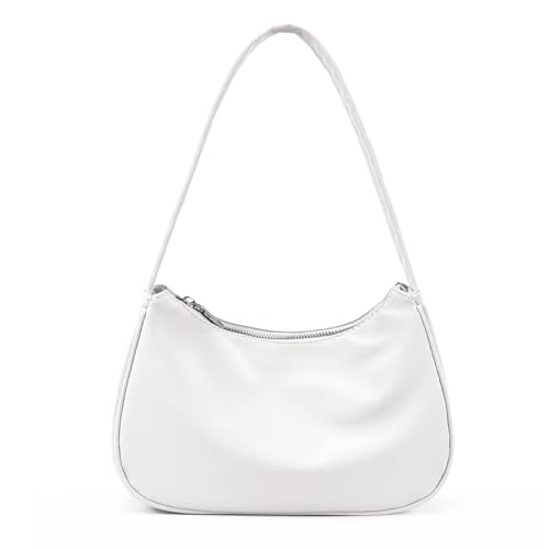 Yuson Girl Umhängetasche Damen Handtasche PU Tasche Klein Nylon Shoulder Bag Vintage Bag Y2K Fashion Handtaschen Mini Schultertasche mit Reißverschluss(Weiß)