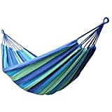 generic, Outdoor Canvas Camping Hammock Bend Wood Stick Steady Hamak Garden Swing Hanging Chair Hangmat Blue (L- 90 x W-30 INCH)