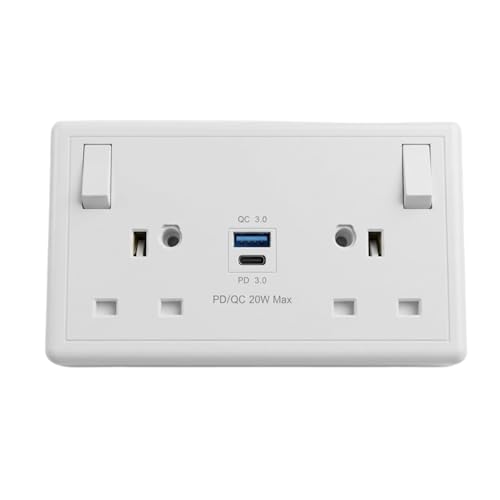 Convertidor de enchufe SHPELEC de 1 a 2 tomas con puertos USB tipo A y C para pared