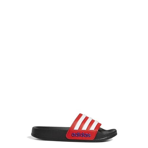 adidas unisex child Adilette Shower Slipper, CBLACK/FTWWHT/VIVRED, 11 Little Kid US