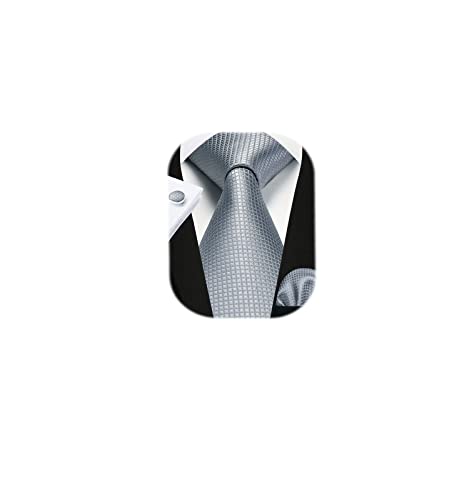 Image of Enlision Mens Ties Stripe Tie and Pocket Square Set Classic Formal Woven Neckties Handkerchief Cufflinks Wedding