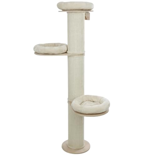 RL24 - Kratzbaum K2 – Katzenbaum mit 3 Plattformen & Plüschkissen in beige – Katzenkratzbaum mit Sisalteppich an der Kratzsäule – Kratzstamm...