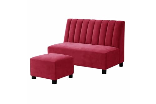 Image of Rosebell Sofa Set with Ottoman Combo 2 Seater Sofa Set with Matching Footrest for Living Room & Bedroom - Red Color