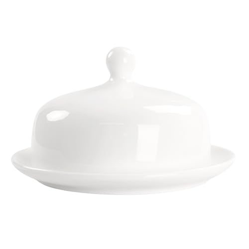 jinsongdafa Butter Dish With Lid For Countertop, Porcelain Butter Holder with Lid, Butter Container Perfect for East and West Coast Butter, Durable & Sturdy Butter Keeper (6 Inch Round), White