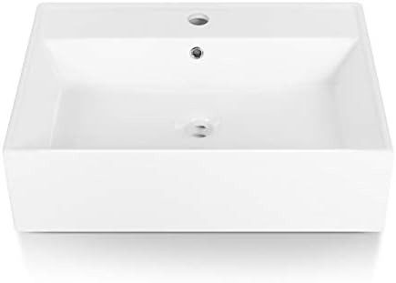 Sinber 24" x 17" x 6.3" White Rectangular Ceramic Countertop Bathroom Vanity Vessel Sink BVS2417A-OK