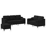 ULUYYUC Sitzgarnitur Wohnzimmer Sessel Wohnzimmer Gartensofa Kleine Couch - 3-TLG. Sofagarnitur mit Kissen Schwarz Stoff für Schlafzimmer Jugendzimmer Esszimmer Wohnzimmer