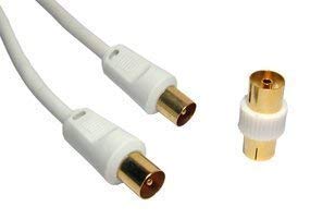 3m Coax Cable ~ 24k Gold Plated ~ Male to Male (M-M) ~ FREE Female to Female (F-F) Coupler Included ~ White Colour ~ Antenna ~ TV ~ Satellite ~ Lead