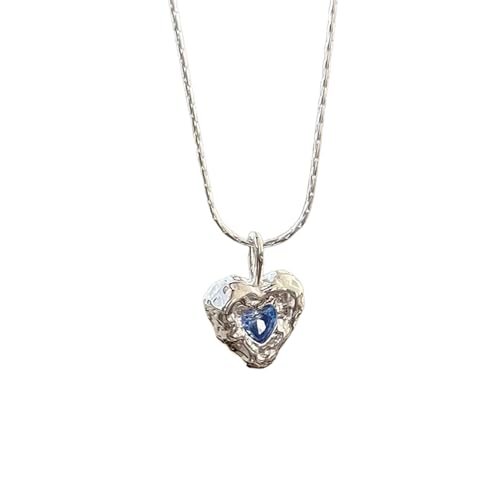 Collier cœur bleu géométrique pour femme en argent | Bijou de mariage