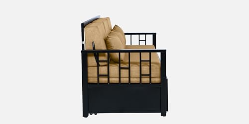 Image of Ubpon 3 Seater Metal Sofa Cum Bed with Hydraulic Storage | Single Size Sofa Cuma Bed | 3 Seater Sofa Set, Metal Sofa Set for Living Room (Matte Black Finish with Light Brown Cushion)