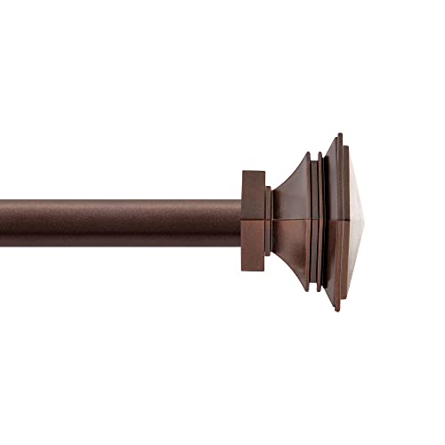 Image of Deco Window 1 Inch Brown Curtain Rod for Windows Adjustable 36” to 66” with Square Finials and Brackets Set