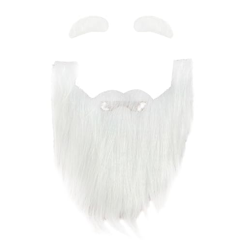 Barba de gnomo branca - Barba de cosplay com sobrancelhas autocolantes, disfarce de barba branca, barba de gnomo falsa com sobrancelhas autocolantes, bigode falso de textura leve para festa de Natal,