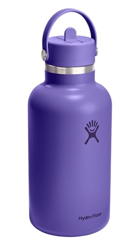 Image of Hydro Flask Water Bottle - Insulated Stainless Steel - Wide Mouth Flex Straw Lid, Non Spill, Leakproof and Refillable in 64 Oz Utopia Purple