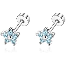 20G Mini Crystal Flower Cartilage Earrings for Women Stainless Steel Silver Plated Cute Cubic Zirconia Floral Flat Screw Back Tiny Helix Tragus Piercing Studs Holiday Party Fashion Jewelry