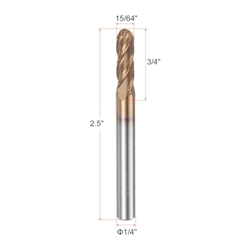 Image of HARFINGTON 5 Pcs Ball Nose End Mill 4 Flute 15 /64 inch Diameter 1 /4 inch Shank Tungsten Carbide Spiral CNC Router Bits 3 /4 inch Cutting Length Single End Ball Cutting Tool for Carving Engraving Grinding
