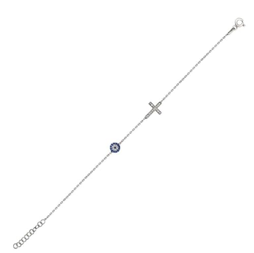 MYSTIC JEWELS By Dalia 925 Sterling Silver Evil Eye and Cross CZ Bracelet, Birthday Gift, New Year