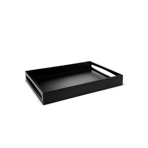 Leopold Vienna - Bandeja de Madera Negra de 47,5 x 35 cm - Bandeja de Desayuno Rectangular con Borde Alto y 2 Asas