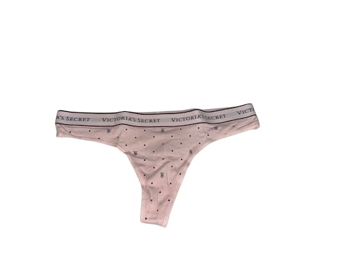 Victoria's Secret Tanga de algodón rosa con lunares, Puntos de logotipo rosa, L