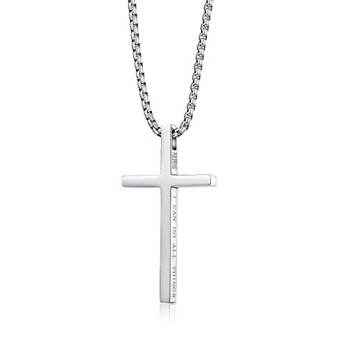 MERTTURM Collier Croix Homme, Collier Pendentif Chretienne Croix Simple, Acier Inoxydable Argent Noir, Bijoux Cadeaux, Chaîne Box 50-60CM (Résistant à la Décoloration et à la Transpiration) Cover