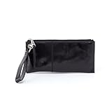 HOBO Vida Leather Wristlet Wallets for Women with Card Slots & Zip Pocket - Clutch Purses with Wristlet Strap, 100% Leather, Handcrafted Design - Black