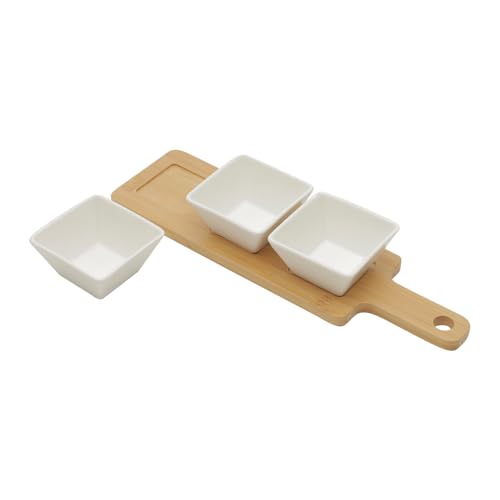 Conjunto 3 Petisqueiras com Bandeja de Bambu Branco 31cm x 9cm x 5cm - Wolff