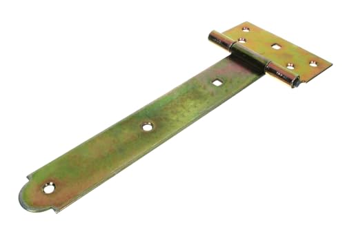 NAJDER Set di 2 cerniere a T zincate da 250 mm, carniere per legno, cerniera a croce in legno per cancelli da giardino, per uso interno ed esterno, decorativa, giallo zinco