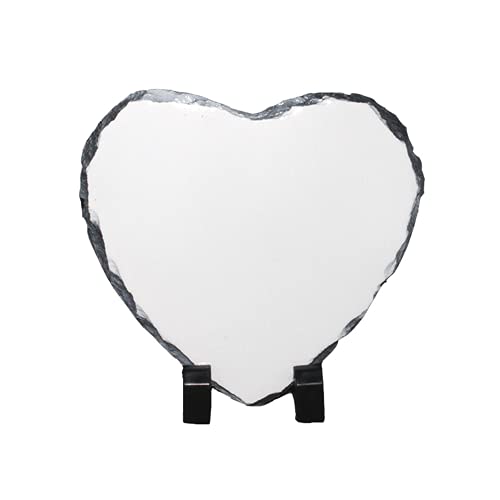 MR.R Sublimation Blanc Blanks Heart Rock Slate Photo Plaque Cadre Photo, Nouveauté Cadre Photo Personnalisé pour Mariage, Anniversaire, Naissance de bébé, 5,95