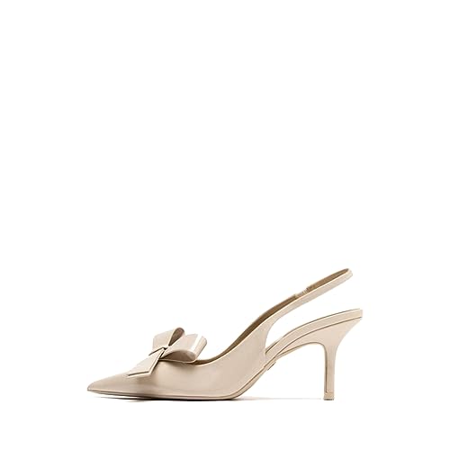 keleimusi Womens Bow Knot Slingback Heels Pointed Toe Kitten Heel Pumps Shoes with Elastic Strap Backless Slip-on Heeled Sandals Dressy Fashion Casual Shoes