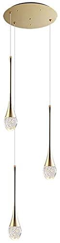 Lustre d'escalier moderne avec plafonnier suspendu cristal 3 lumières led