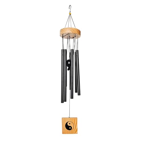 Plus Value Feng Shui Metal Wind Chimes Bell 7 Pipes Rods for Home Decor, Balcony, Bedroom Window, Garden, Outdoor - Positive Energy & Peaceful Sound (Black)