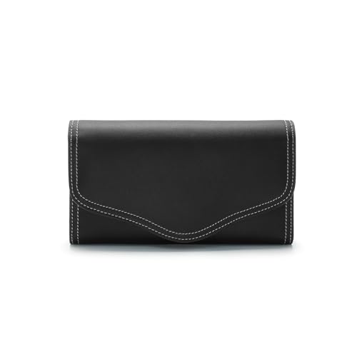 2R Fine Grained Cowhide Leather Wallet, Long Flap Design with Multiple Card Slots (Black)