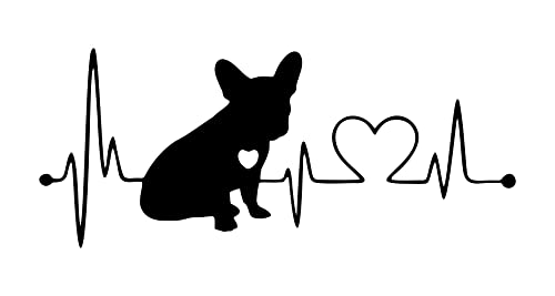 Image of Vinyl French Bulldog Heartbeat Glossy Car Glass Door Sticker 7 x 3 Inches Black