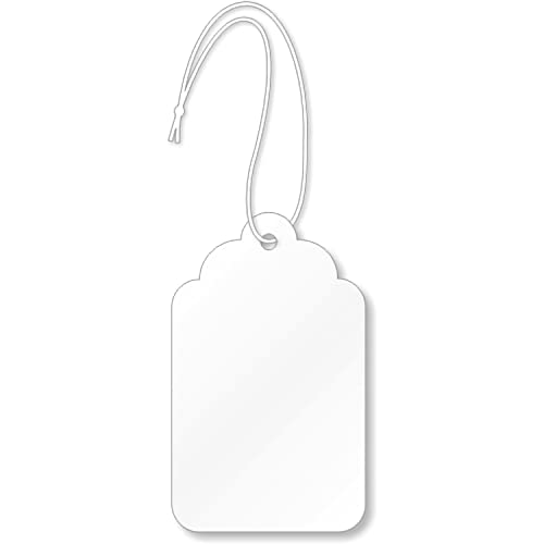 SmartSign White Price Tags with Pre-Strung Loop Strings - Pack of 1000 Marking Tags, Size-8, 12pt Thick Blank Merchandise Tags, 1.75